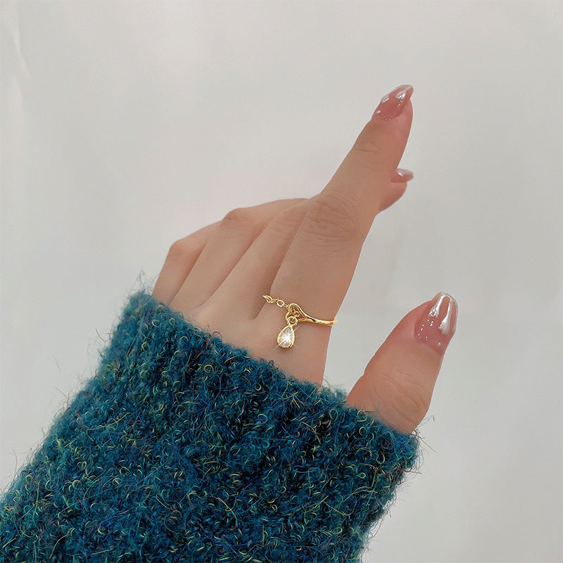 Wholesale Diamond Plated 18k Gold Chain Small Love Water Drop Copper Ring